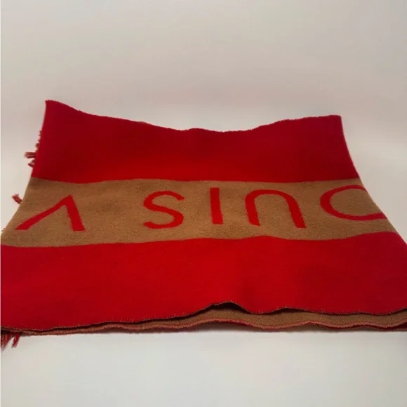 SOLD Louis Vuitton Red & Camel Double Sided 100% Cashmere Winter Scarf Luxury - Picture 7 of 15